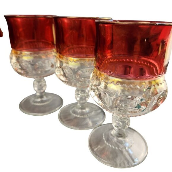 Tiffin Franciscan Kings Crown Ruby Thumbprint Flashed Glasses Barware Wine Set V - Picture 11 of 14